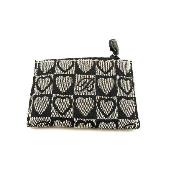 Brighton Small Coin Pocket Wallet Card Case Holder Black Heart Canvas Zip 4x3" - Picture 2 of 8